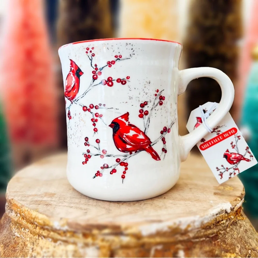 NEW Sheffield Home Ceramic Red & White Christmas Winter Cardinals Mug - Picture 1 of 8